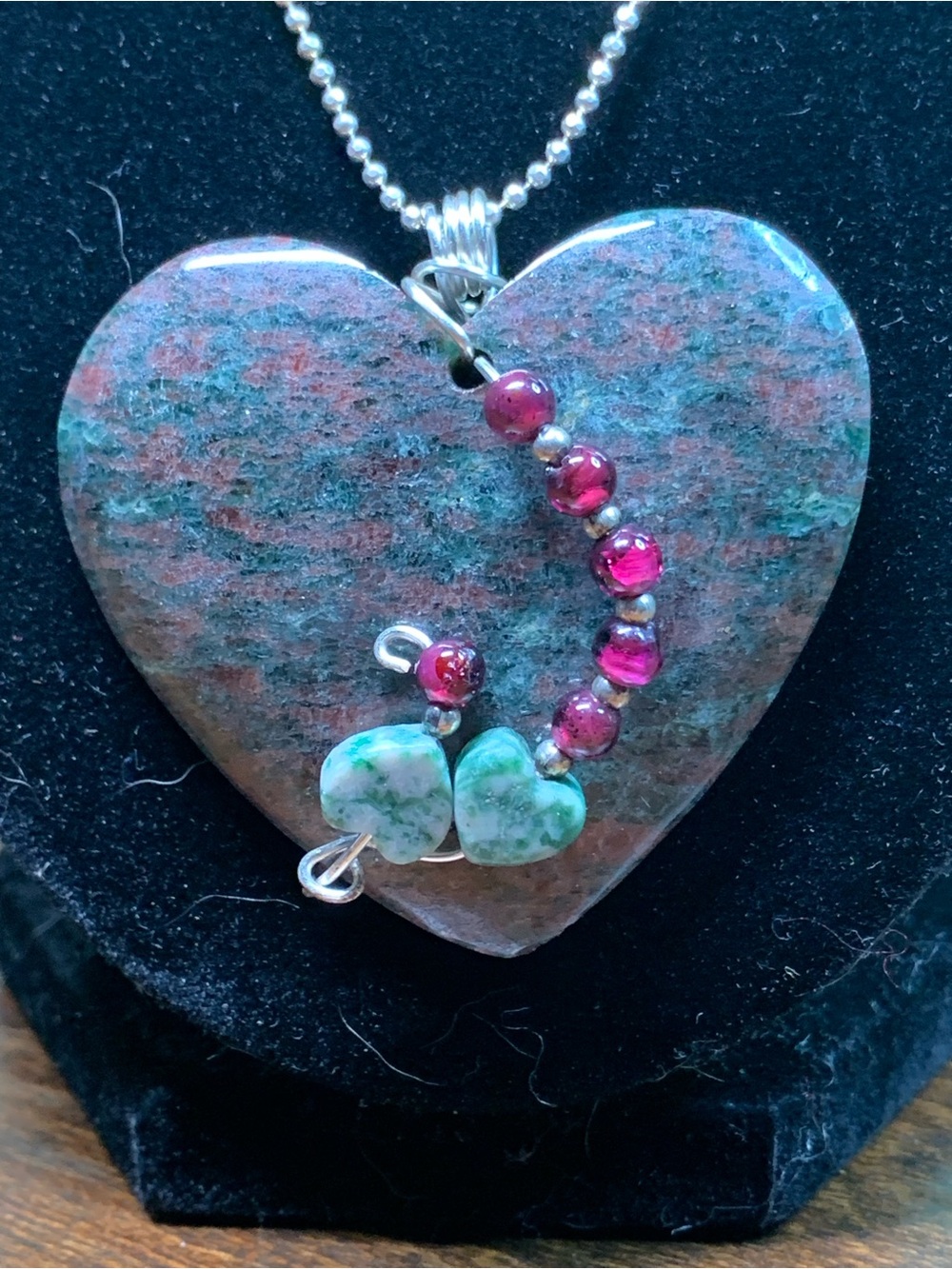 Handcrafted Green & Pink Heart Gemstone Necklace